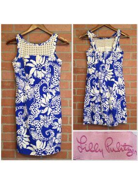 Lilly Pulitzer Marianne Shift Dress Seahorse Print Blue Floral Size 00 Preppy
